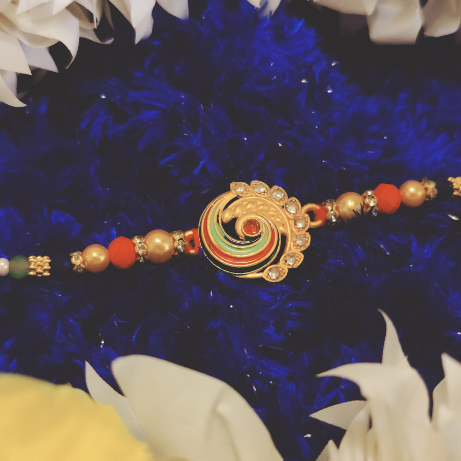 House of Festivals Designer Peacock Theme Rakhi - With Pearl Beads