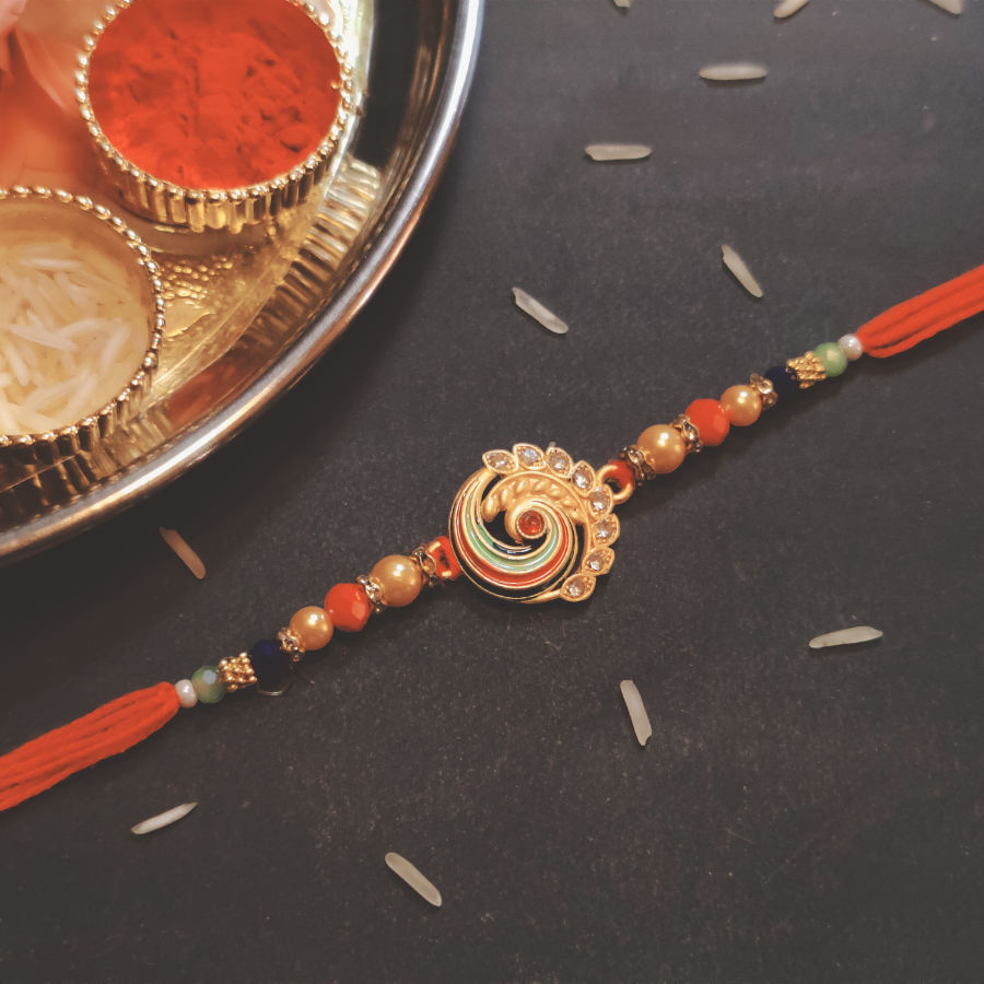 House of Festivals Designer Peacock Theme Rakhi - With Pearl Beads