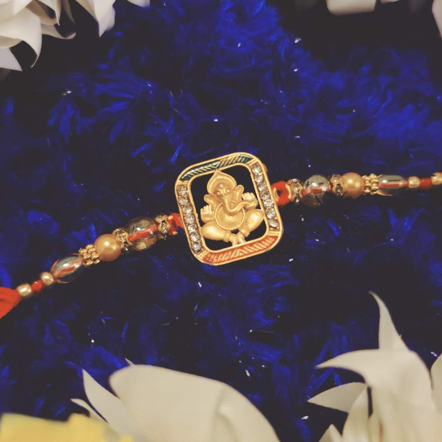 House of Festivals Designer Rakhi - With Lord Ganesh In Rectangle Pendant