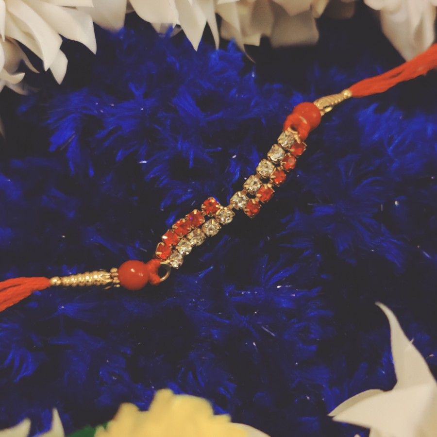 House of Festivals Fancy Diamond Zari Work Rakhi - Multicolour