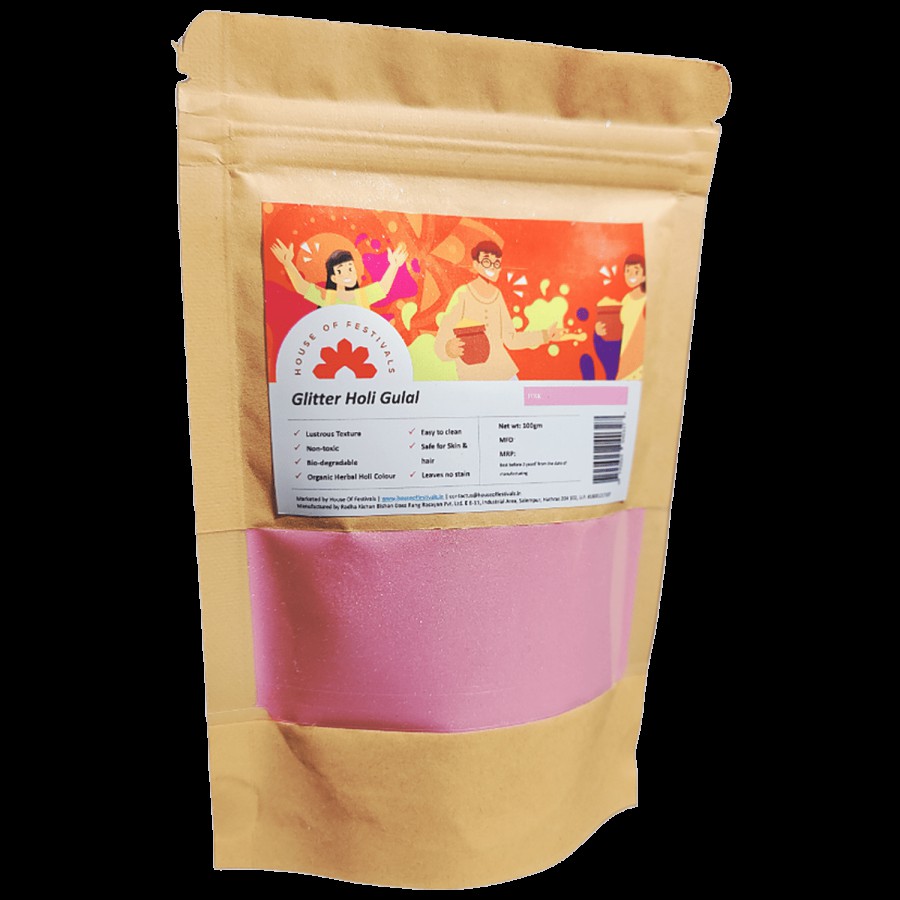 House of Festivals Glitter Organic Herbal Holi Colour/Gulal - Pink