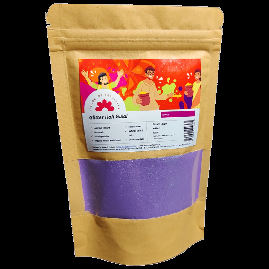 House of Festivals Glitter Organic Herbal Holi Colour/Gulal - Purple