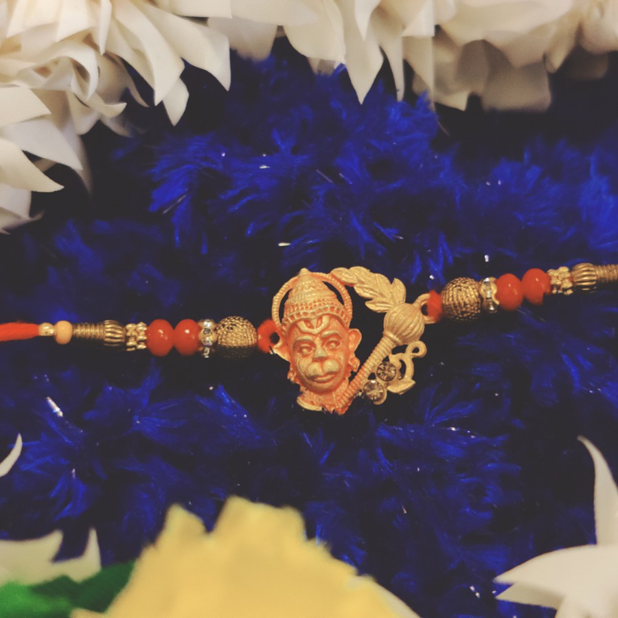 House of Festivals Lord Hanuman Pendant Rakhi - With Pearl Beads