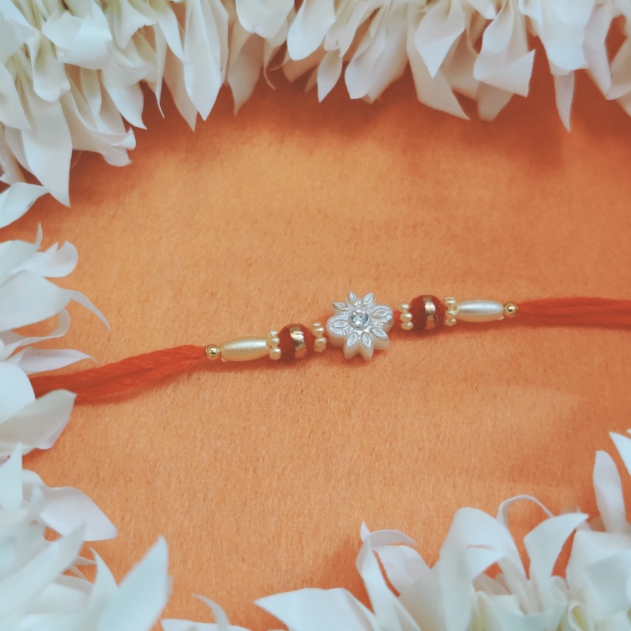 House of Festivals Mauli Rakhi - With White Flower Design