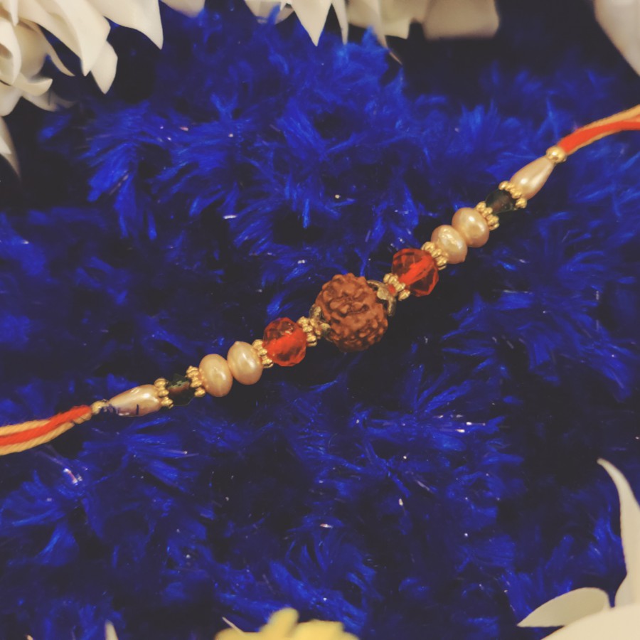 House of Festivals Rudraksh Rakhi - With Pearl Beads