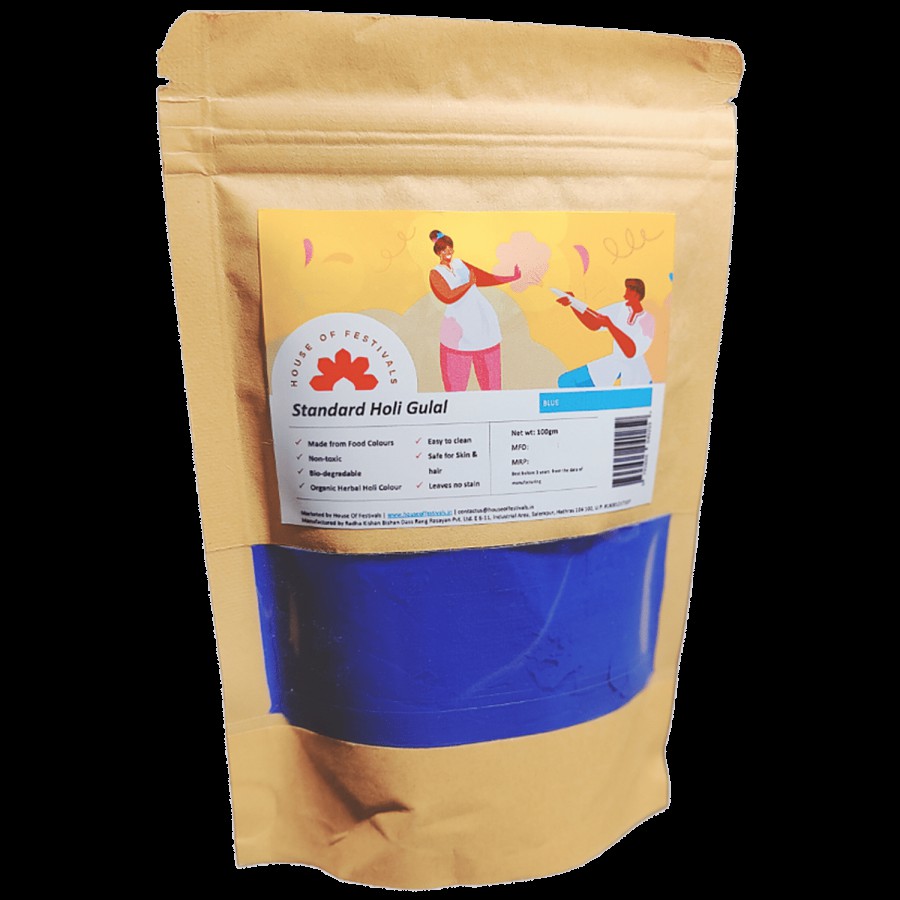 House of Festivals Standard Organic Herbal Holi Colour/Gulal - Blue