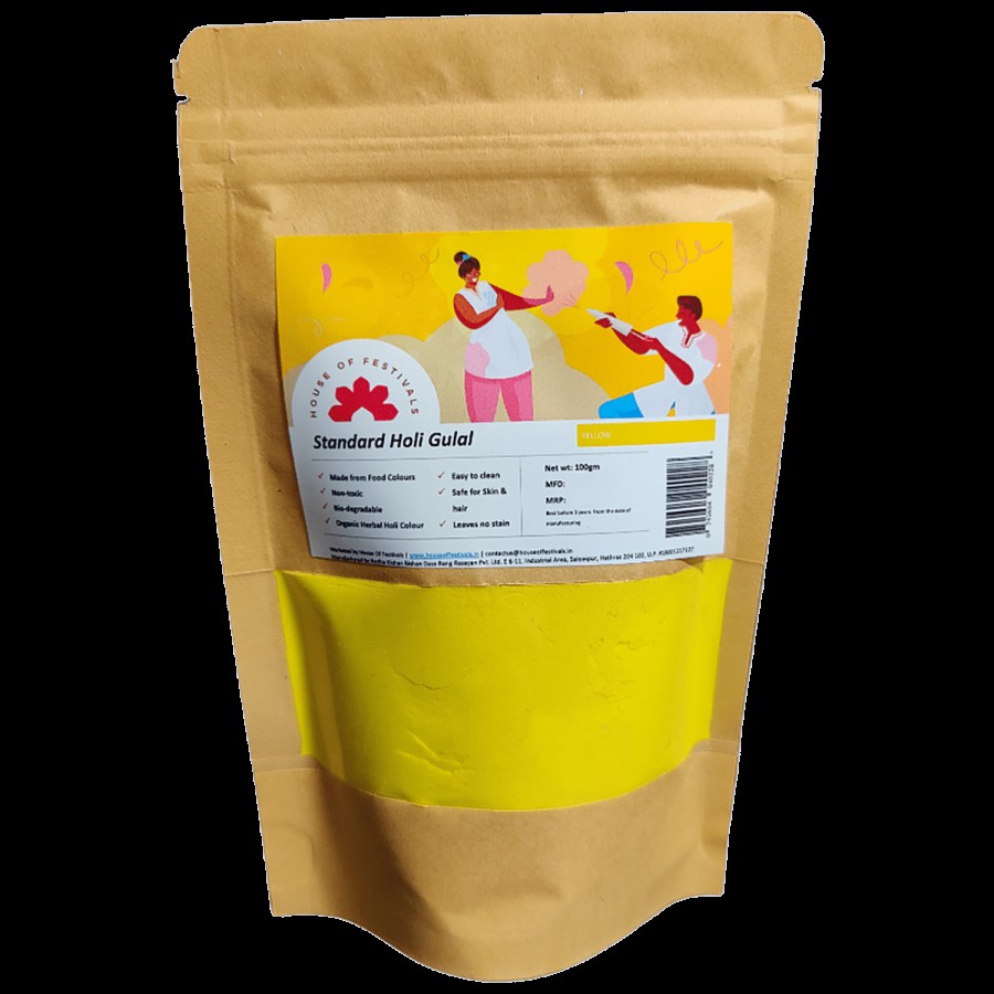 House of Festivals Standard Organic Herbal Holi Colour/Gulal - Yellow