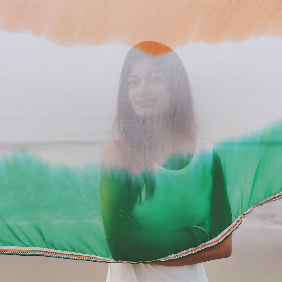 House of Festivals Tiranga Themed Chiffon Dupatta - With Tricolour Lace Work