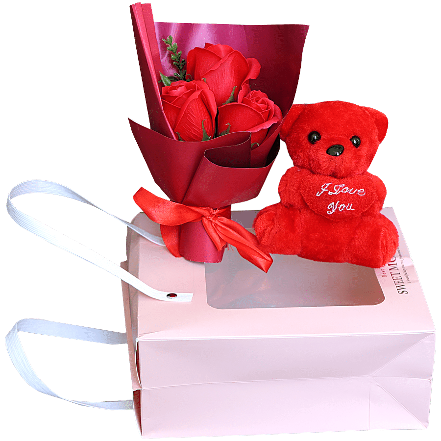 JBG Home Store Valentines Day Gift Box Combo - Artificial Rose Flower & Teddy Bear