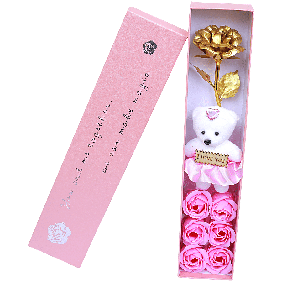 JBG Home Store Valentines Day Gift Pack - Artificial Rose & Scented Soap Rose Flowers With Teddy