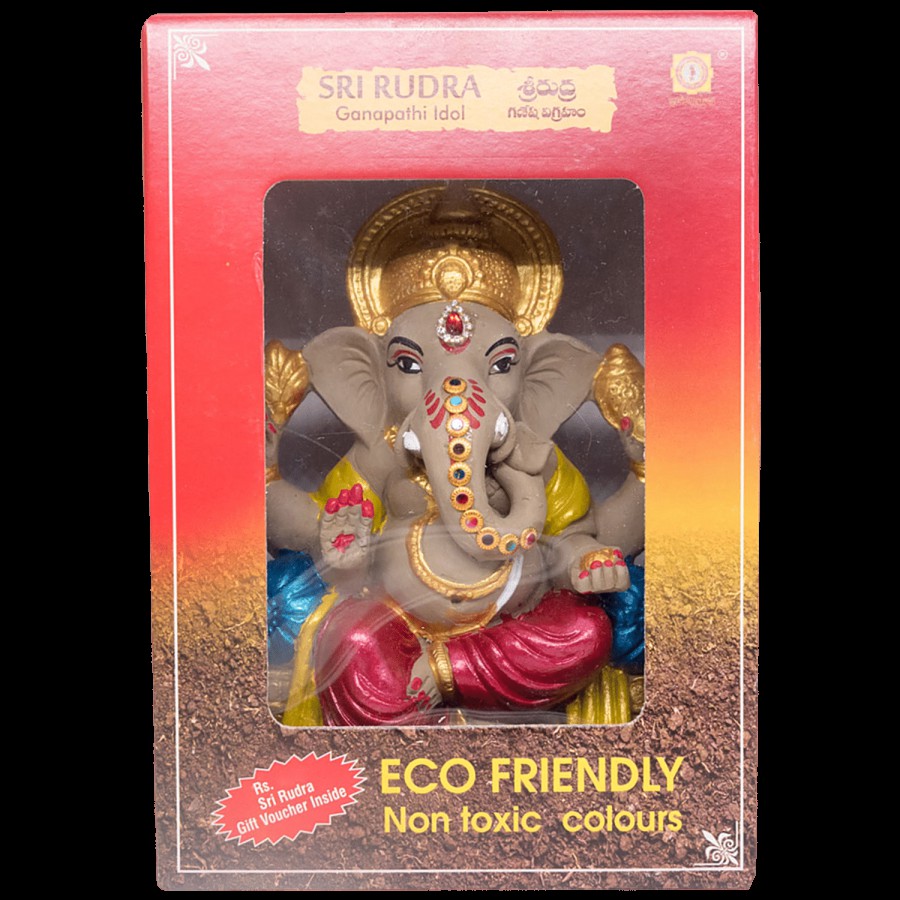 SriRudra Ganapathi / Ganesha Idol / Murti (8") Painted-Left