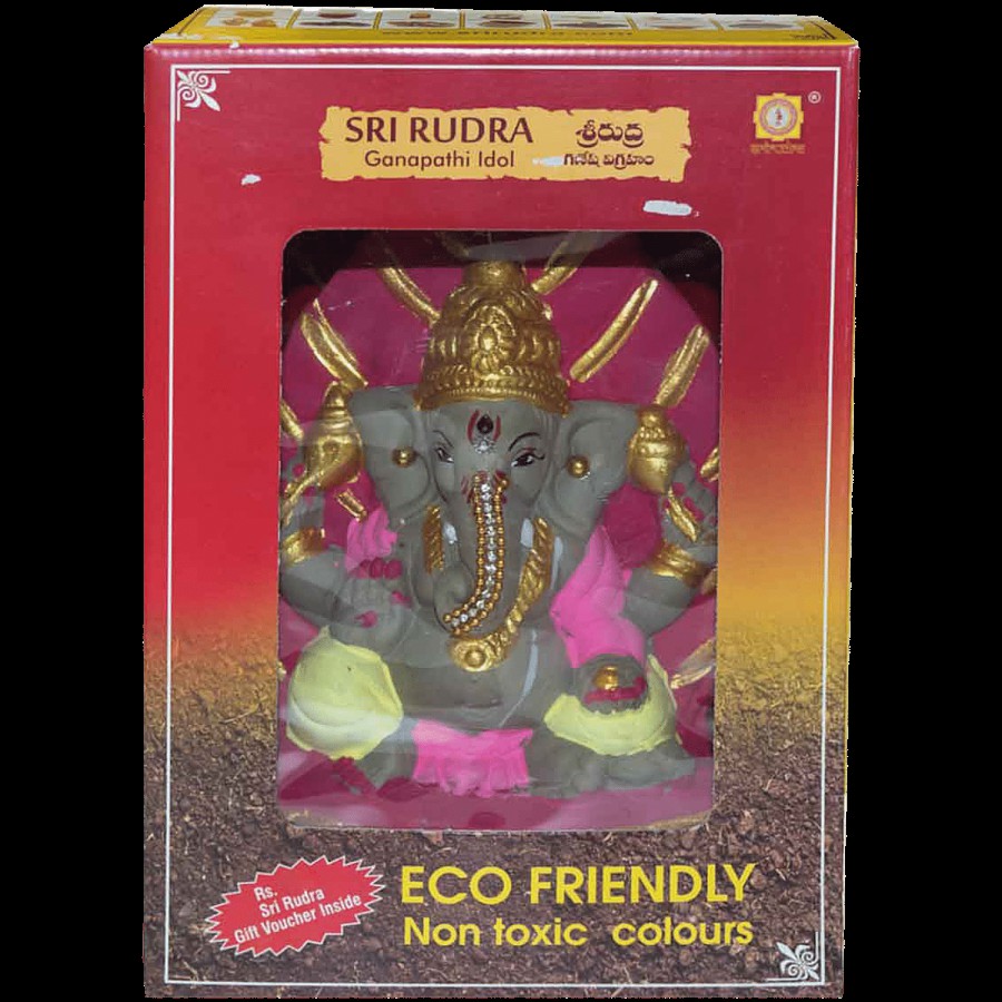 SriRudra Ganesh Idol Eco friendly right trunk 20 cm painted