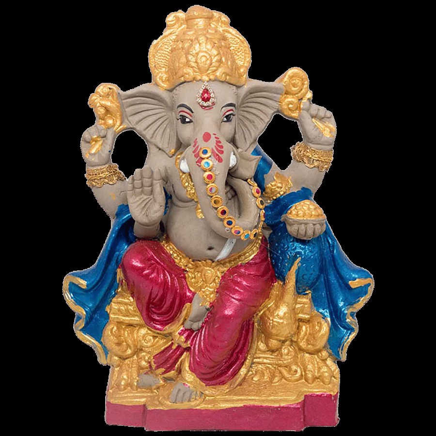 SriRudra Ganesh Idol Eco friendly right trunk 23 cm Painted