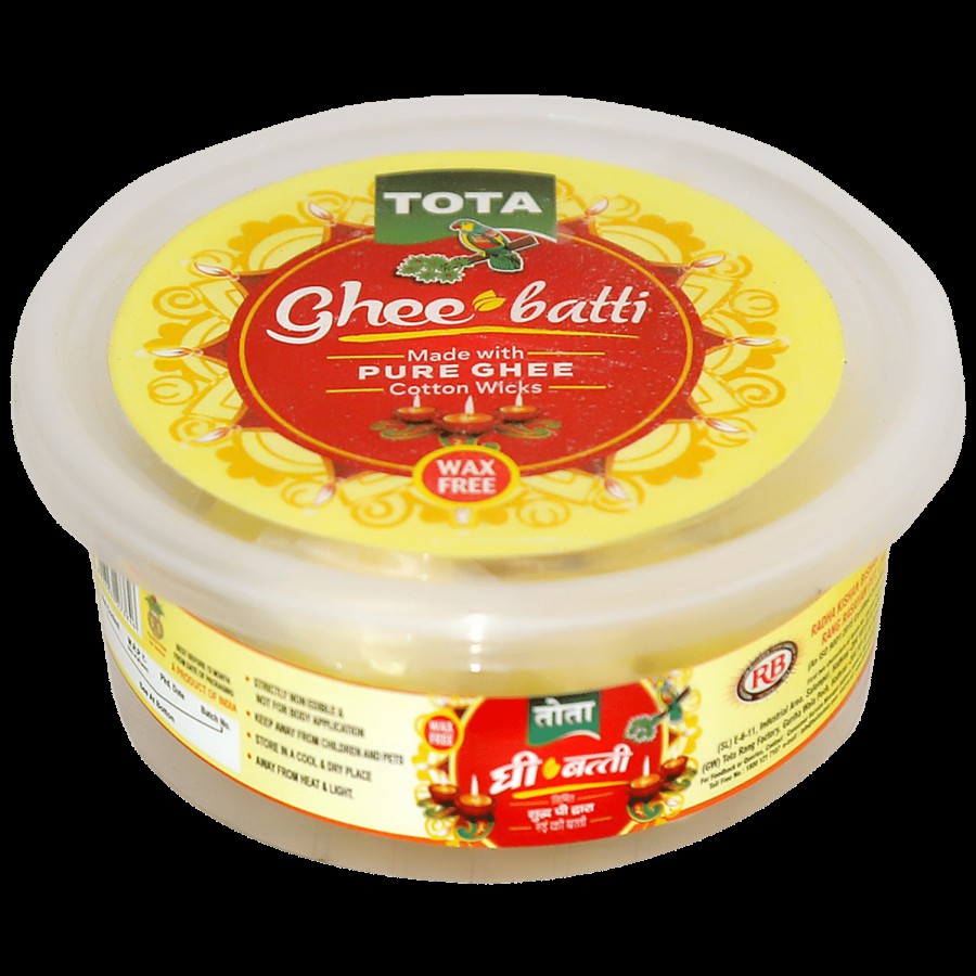 Tota Pure Cow Ghee Batti Cotton Wicks - Wax Free