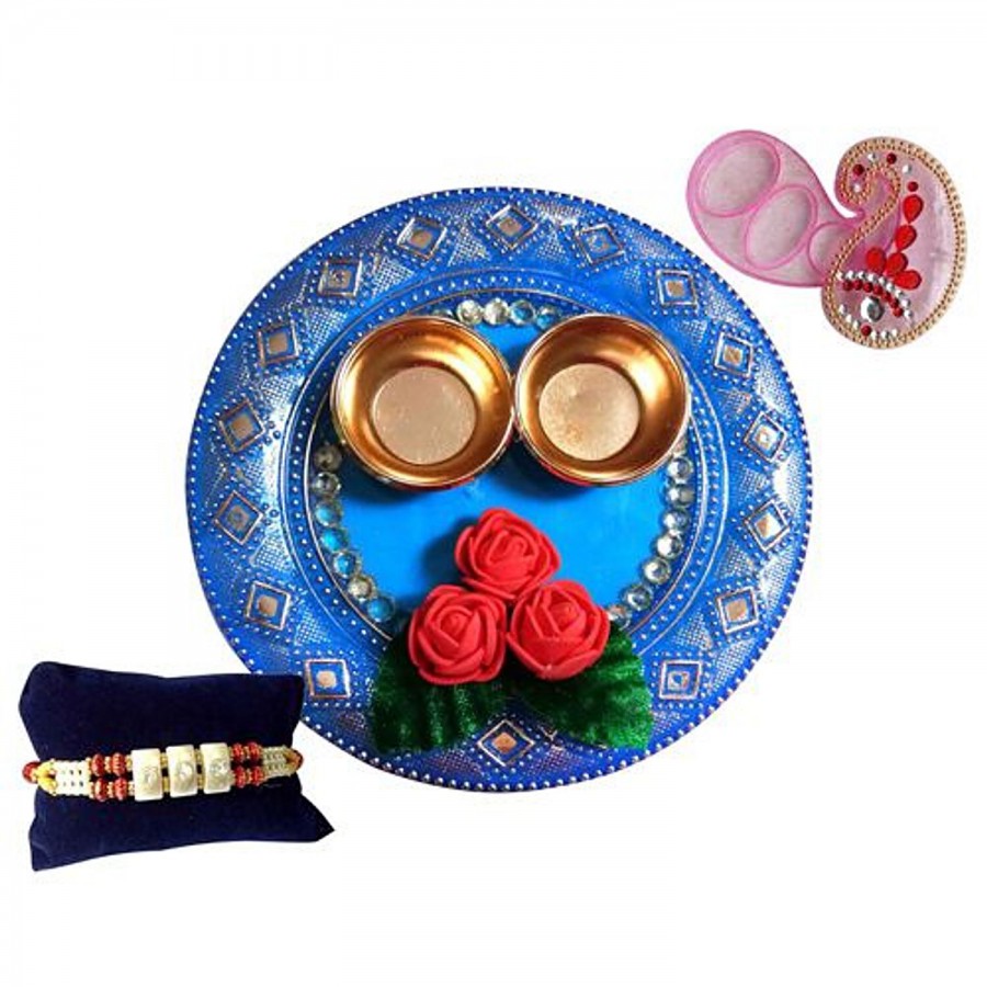 Unique Arts & Interiors Acrylic Pooja Thali with Rakhi & Roli Box - Round