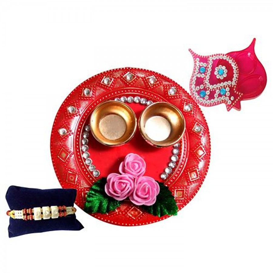 Unique Arts & Interiors Acrylic Pooja Thali with Rakhi & Roli Box - Round