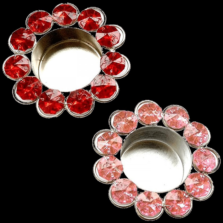 Unique Arts & Interiors Round Crystal Tea Light Holder - For Diwali