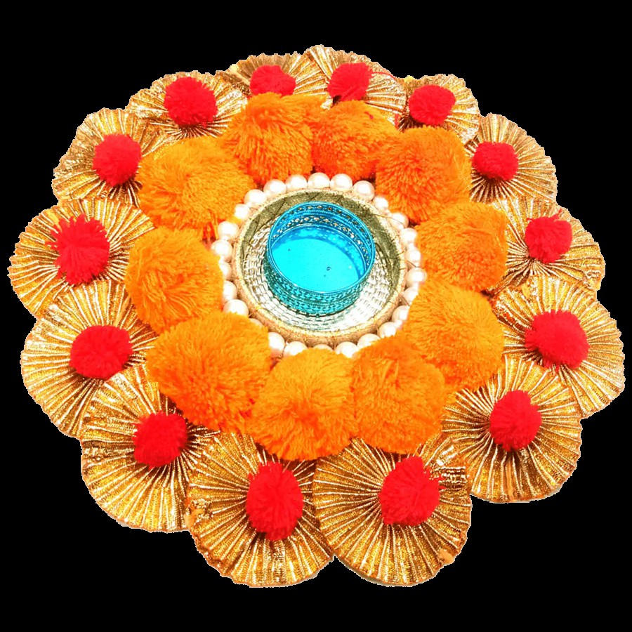 Unique Arts & Interiors Round Marigold Flower Tea Light Candle Holder/Stand - For Diwali