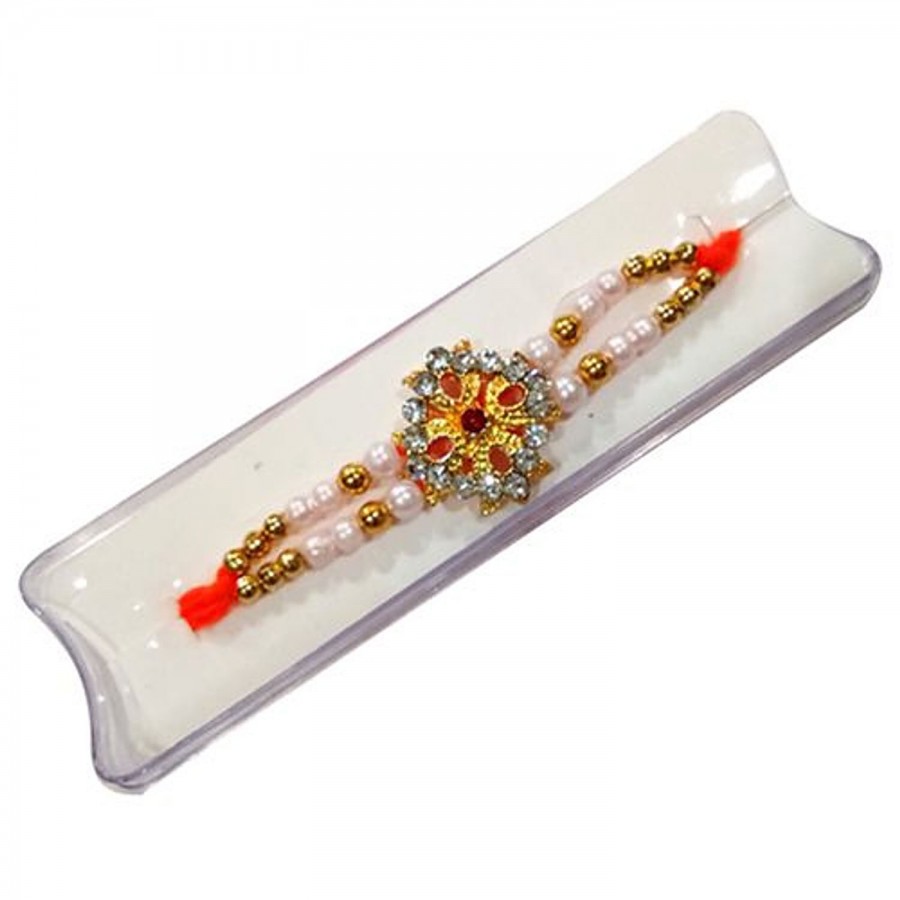 Unique Arts & Interiors Thread Rakhi - Stone Studded Flower