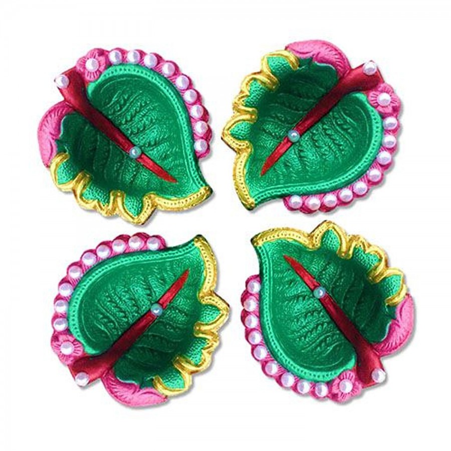 Unique Arts & Interiors Unique Arts Green Petals Shaped Diwali Diyas