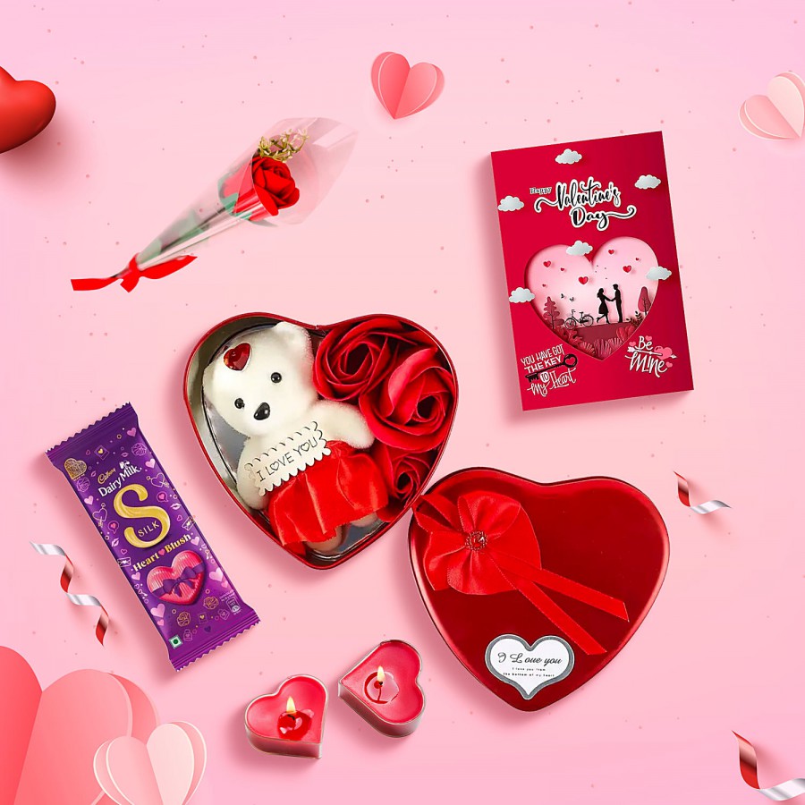 bb Combo Gift Box + Artificial Rose + Card + Red Rose/Teddy Bear + Candles + Chocolate