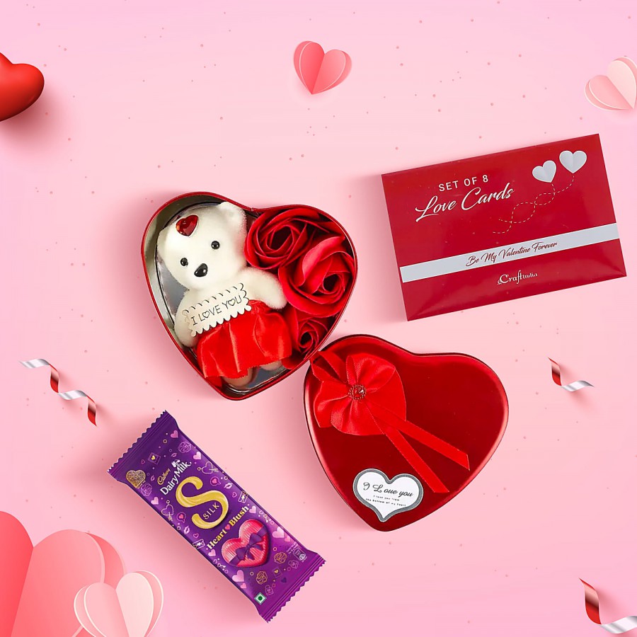 bb Combo Gift Box + Gift Cards + Chocolate + Heart Shaped/3 Roses/Teddy Bear/Card