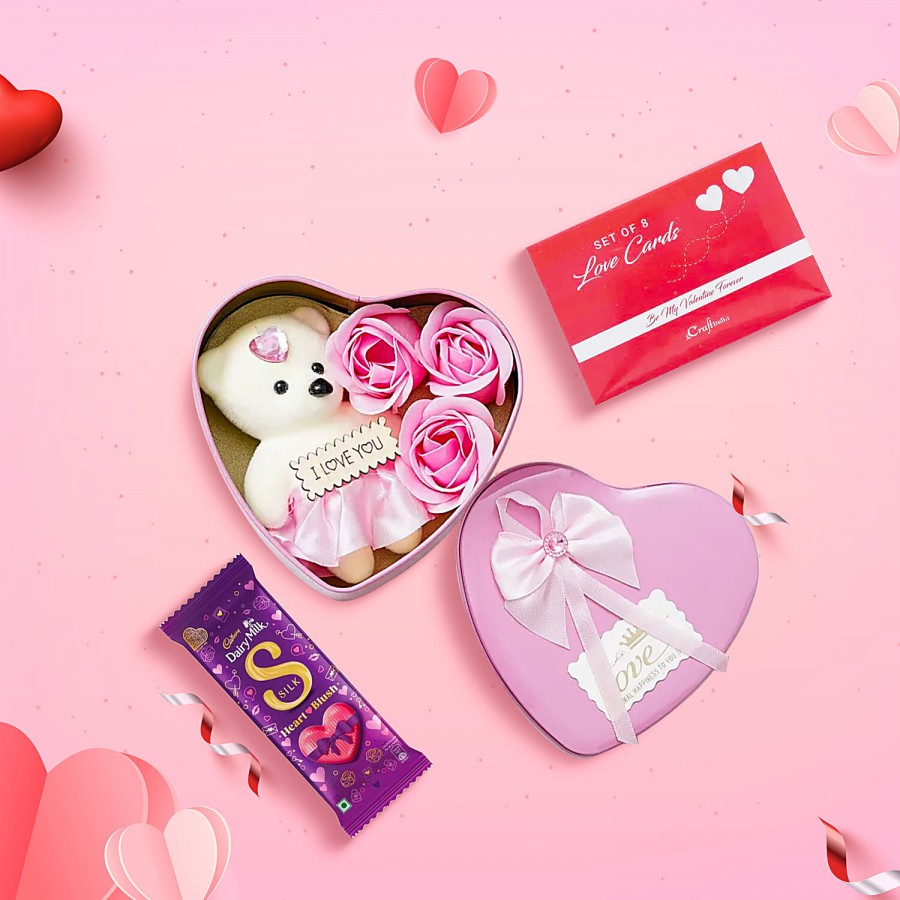 bb Combo Gift Box + Gift Cards + Chocolate + Pink Gift Box/Pink Rose/Teddy Bear & A Card