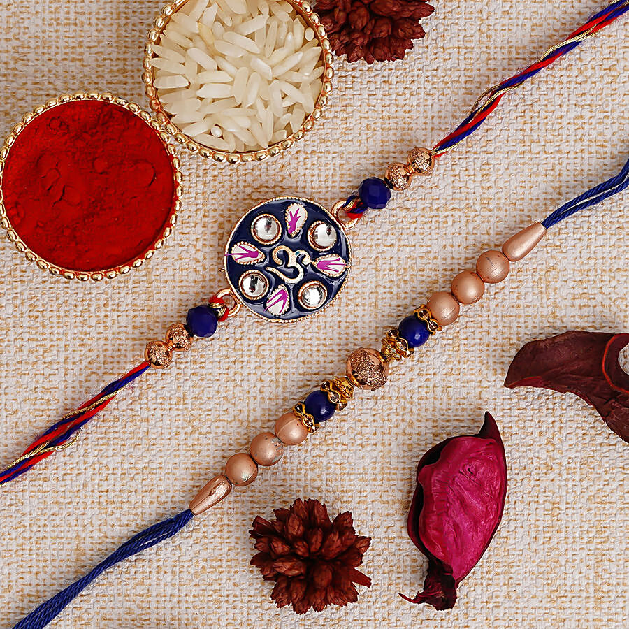 eCraftIndia Blue Meenakari & Pearl Designer Rakhis