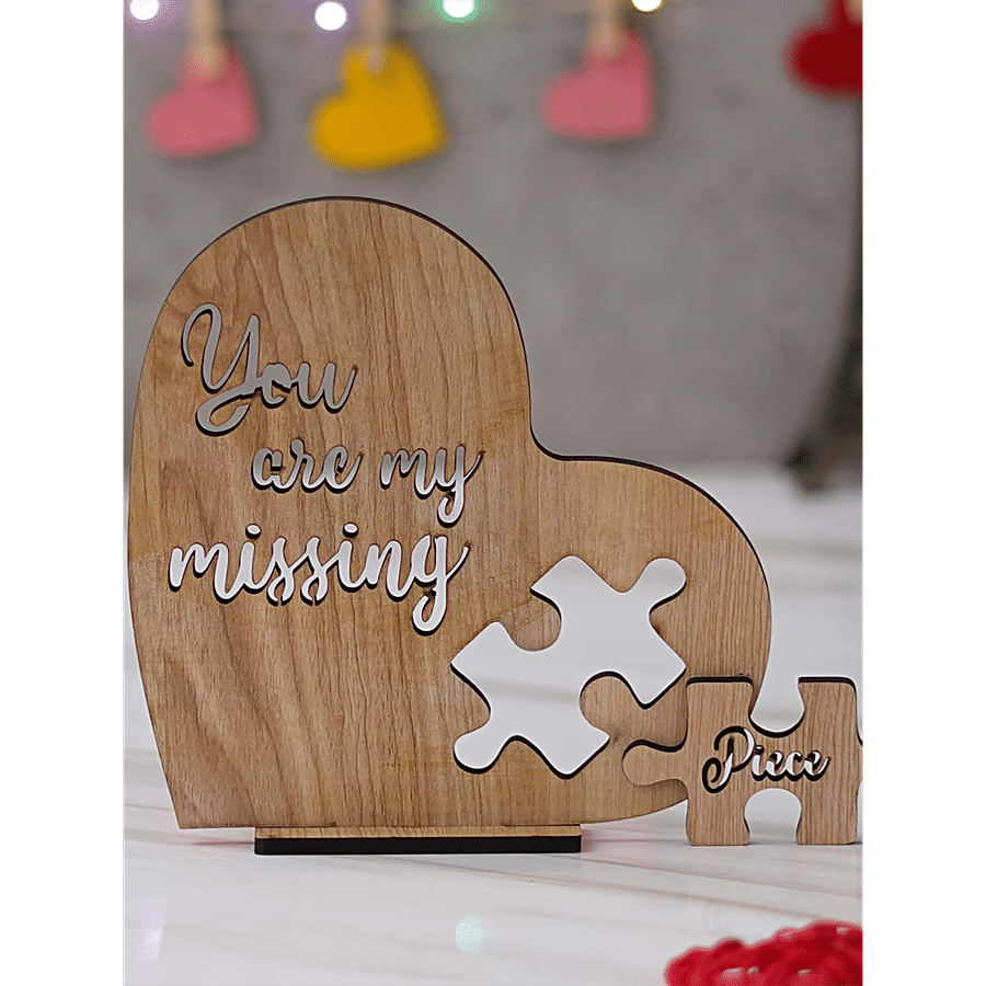 eCraftIndia "You Are My Missing Piece" Valentine Wooden Puzzle Brown Showpiece With Stand