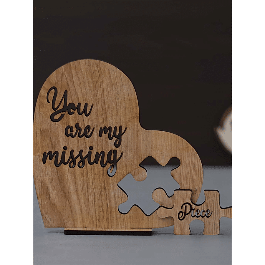 eCraftIndia "You Are My Missing Piece" Valentine Wooden Puzzle Brown Showpiece With Stand