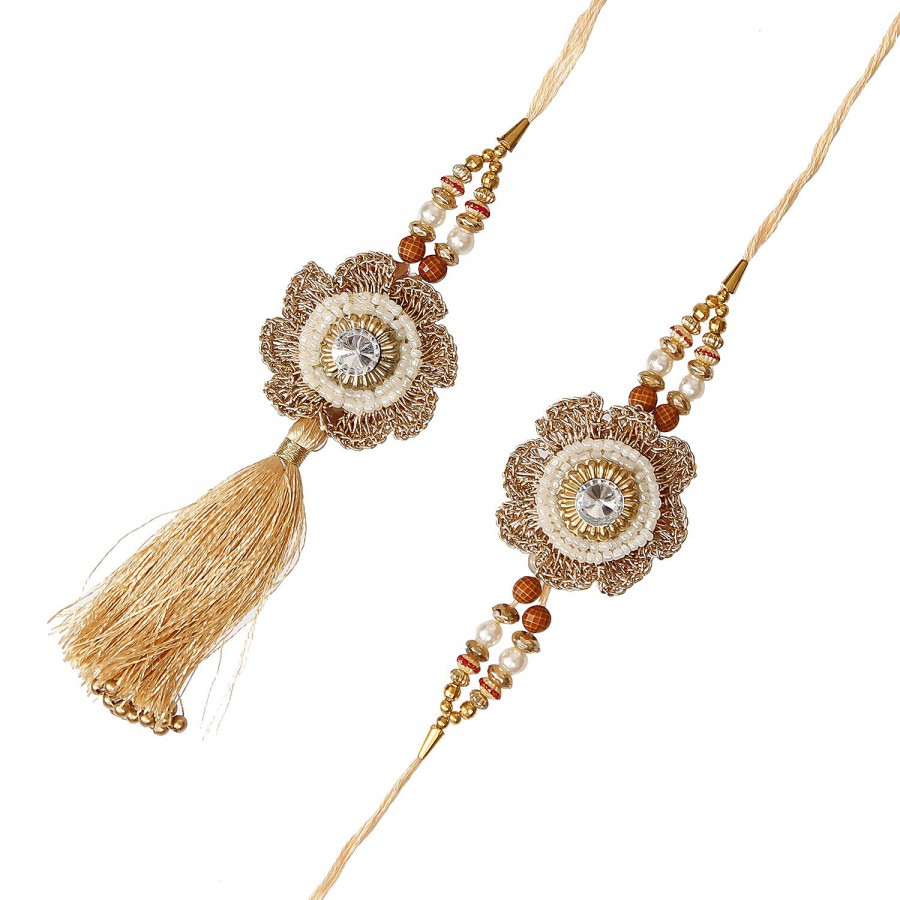 eCraftIndia Designer Bhaiya Bhabhi Rakhi - Golden