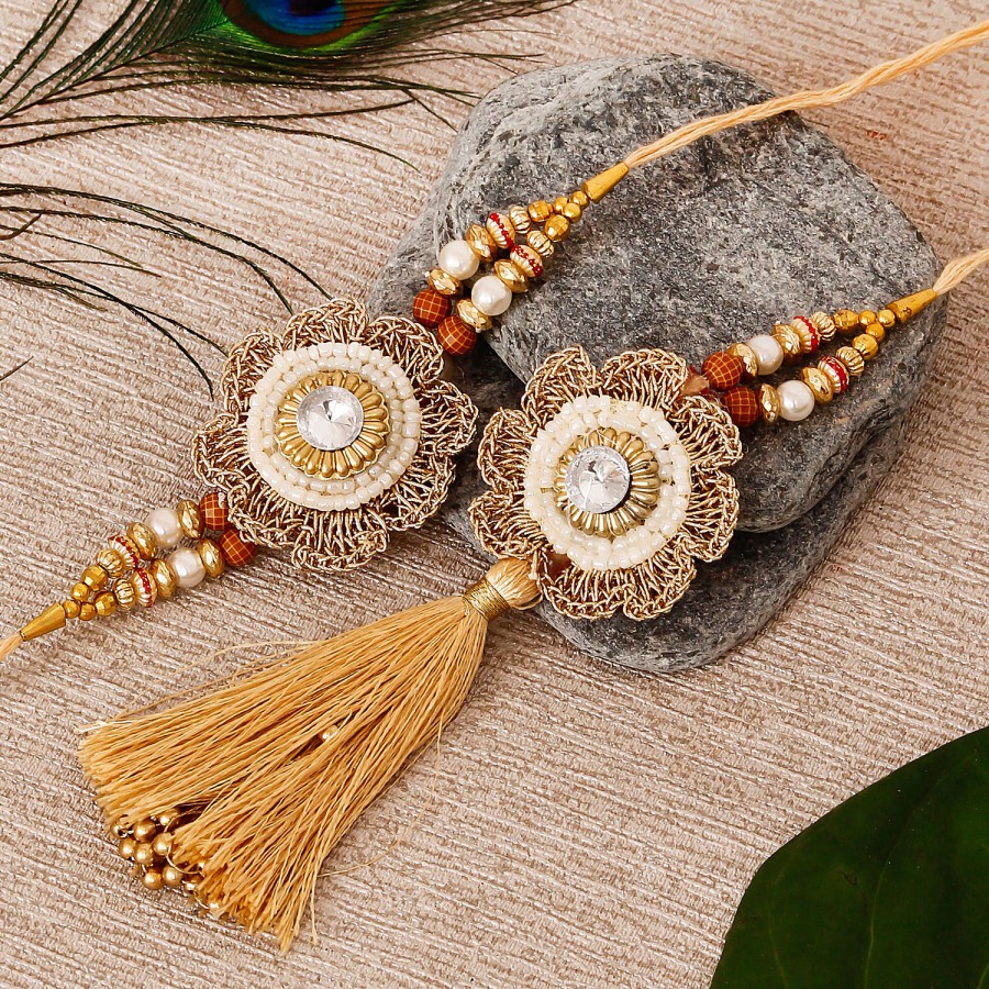 eCraftIndia Designer Bhaiya Bhabhi Rakhi - Golden