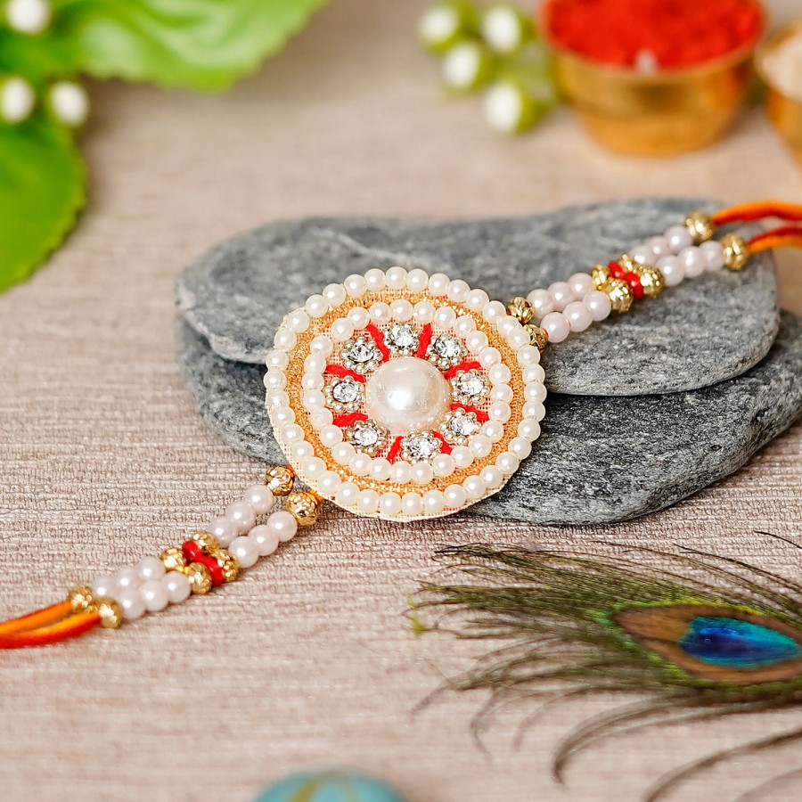 eCraftIndia Designer Stone & Pearl Rakhi & Raksha Bandhan Greeting Card