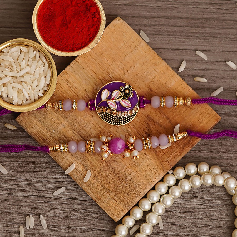 eCraftIndia Purple Floral & Pearl Designer Rakhis