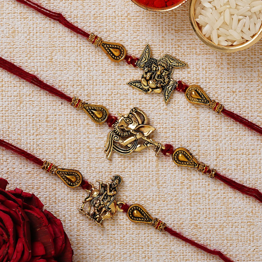 eCraftIndia Red & Golden Coloured Religious Rakhis