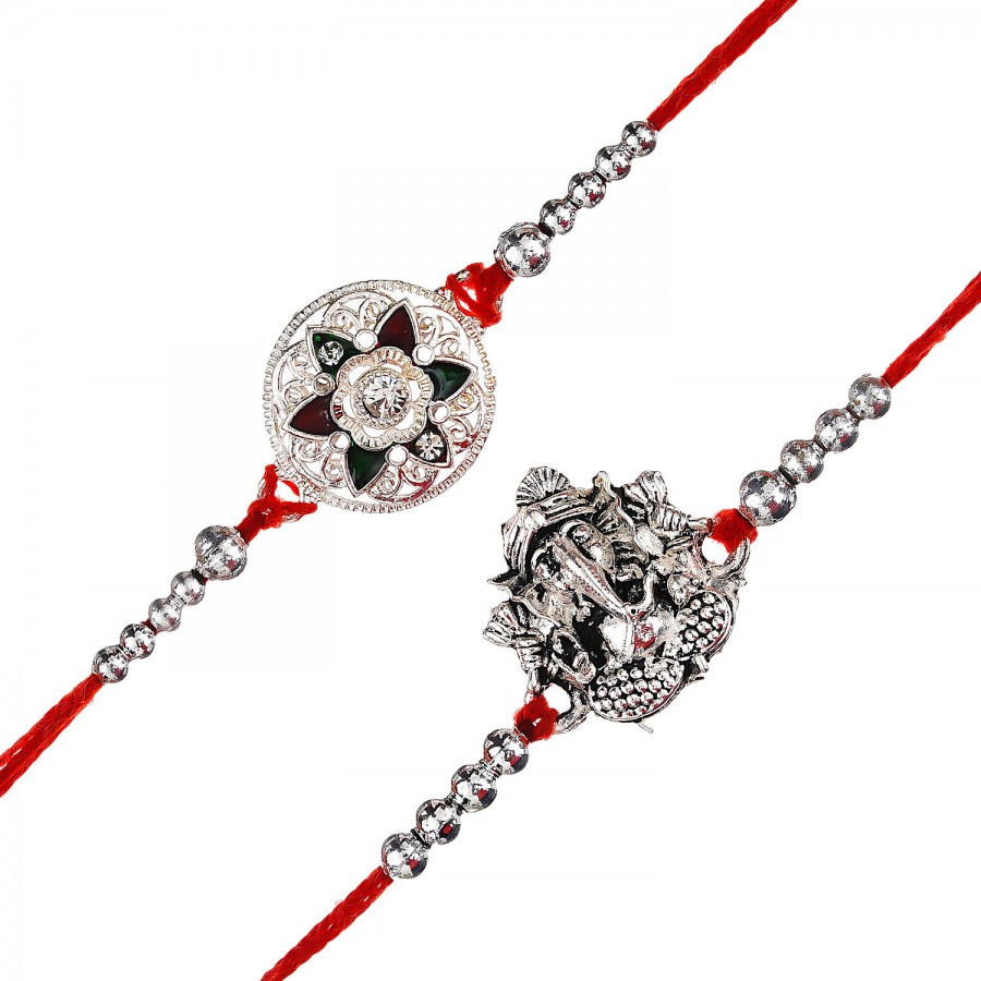 eCraftIndia Red & Silver Religious Rakhis