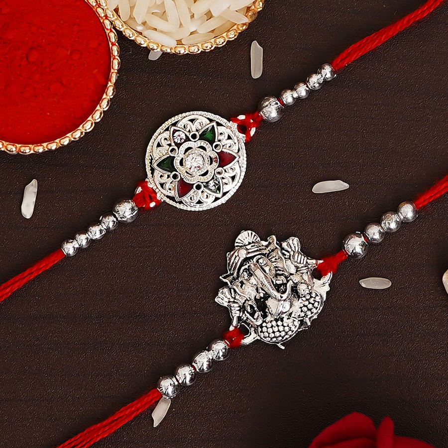 eCraftIndia Red & Silver Religious Rakhis