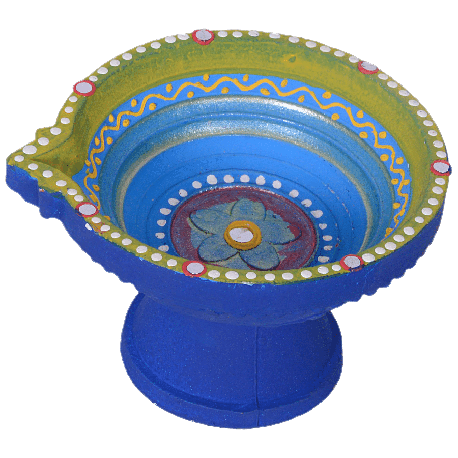 mbc Handmade Terracotta Diya - With Stand For Puja & Festival