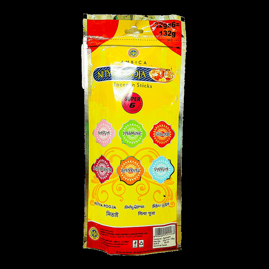 Ambica Nitya Pooja Incense Sticks - 6 In1 Agarbatthies