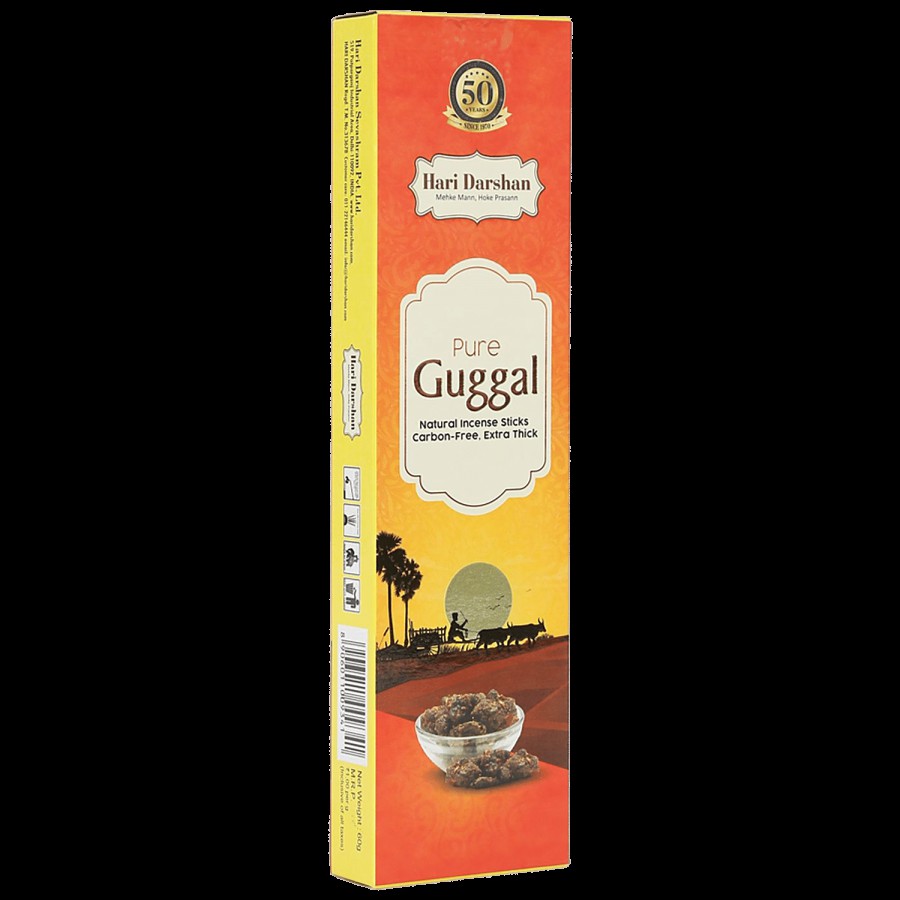 Hari Darshan Pure Guggal Natural Incense Sticks/Agarbatti - Carbon Free