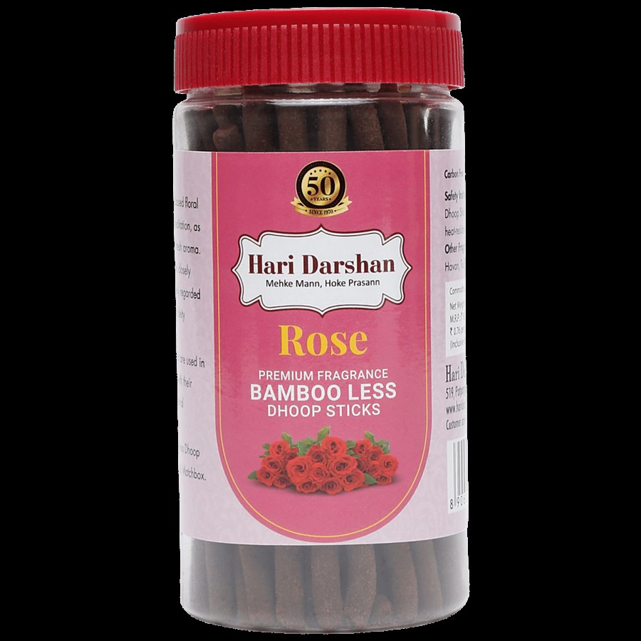 Hari Darshan Rose Bamboo Less Dhoop Sticks - Premium Fragrance