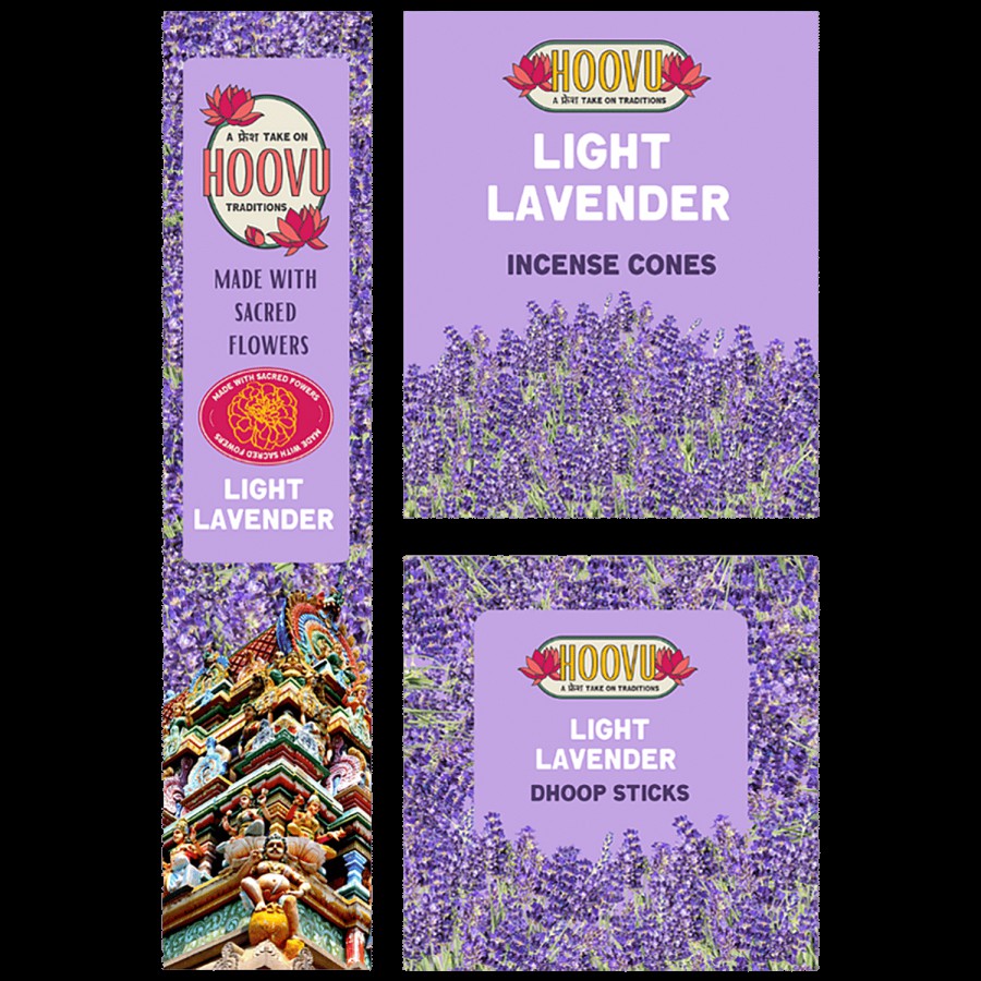 Hoovu Fresh Light Lavender Combo Pack - Agarbattis + Cones Sticks + Dhoop sticks