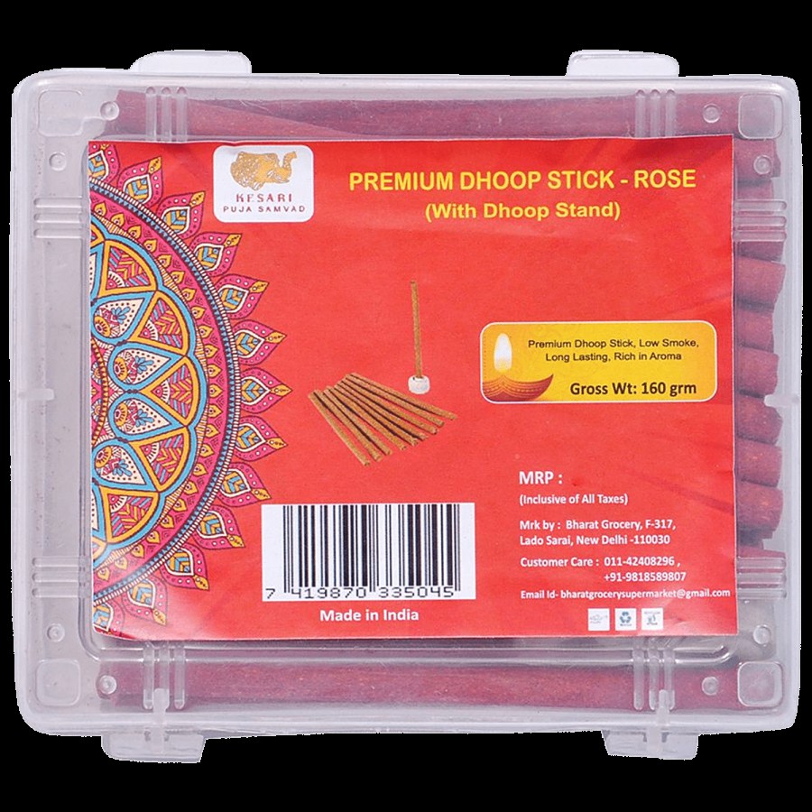 Kesari Puja Samvad Premium Rose Dhoop Stick - With Stand