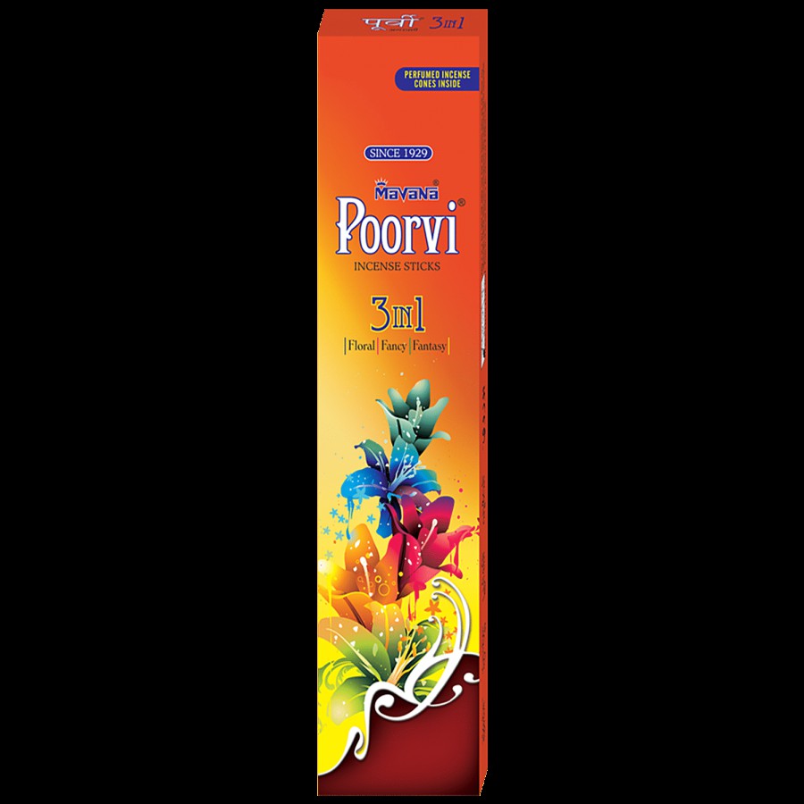 Mavana Agarbathies Poorvi 3 IN 1 Incense Sticks - High-Quality