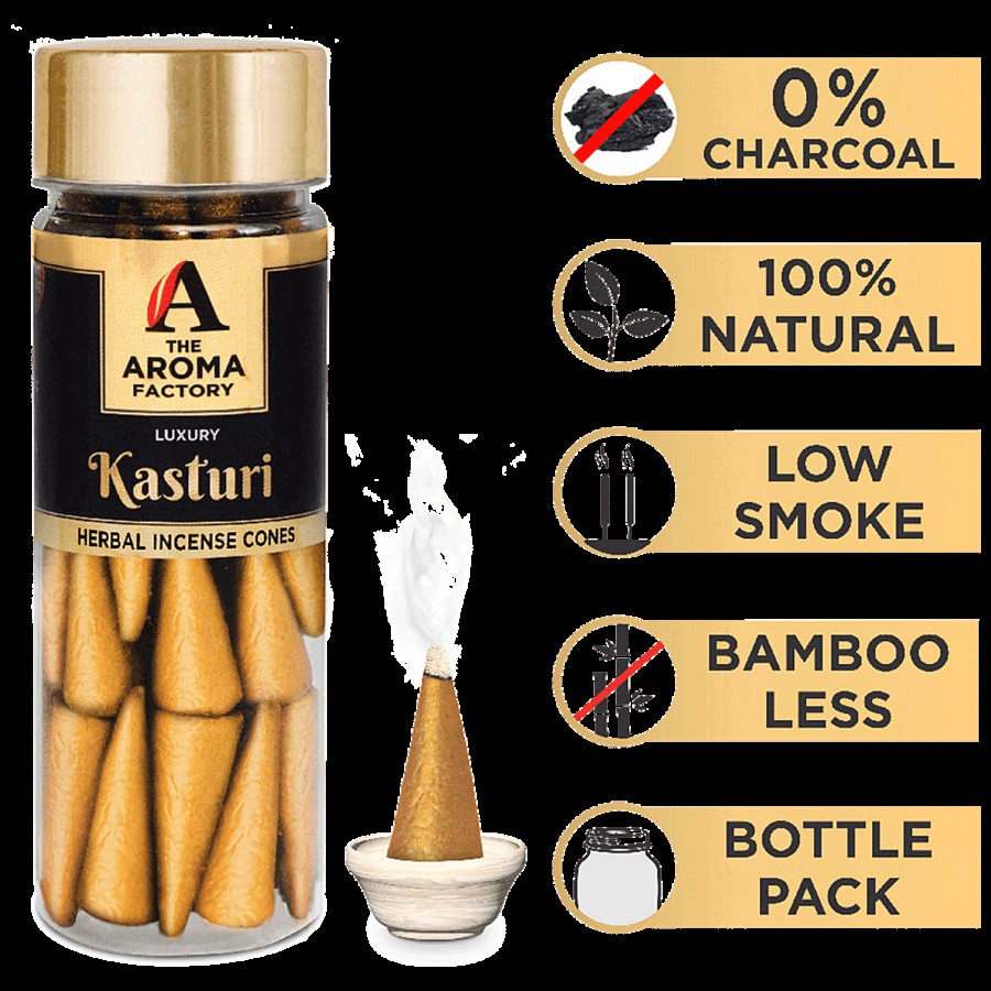 The Aroma Factory Herbal Incense/Dhoop Cones - Luxury Kasturi