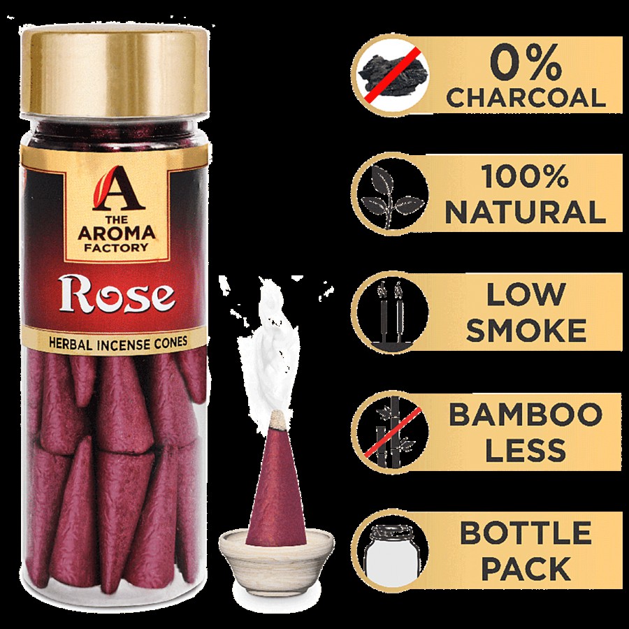 The Aroma Factory Herbal Incense/Dhoop Cones - Rose/Gulab