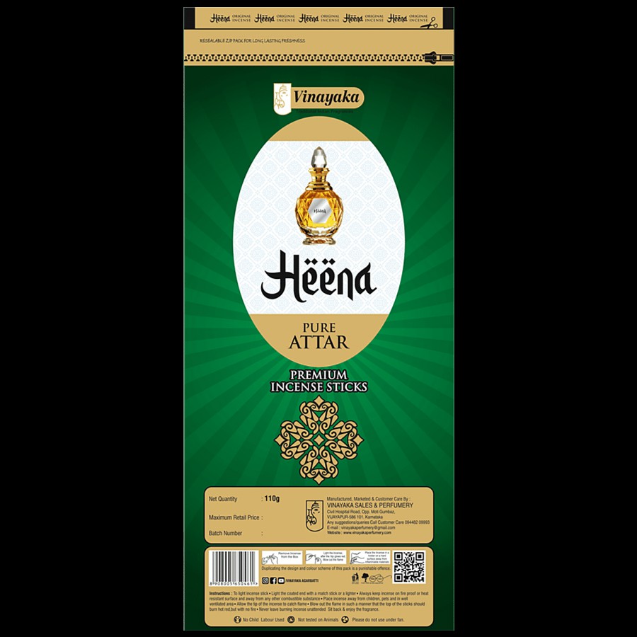 Vinayaka's Heena Pure Attar Premium Incense Sticks Agarbatti