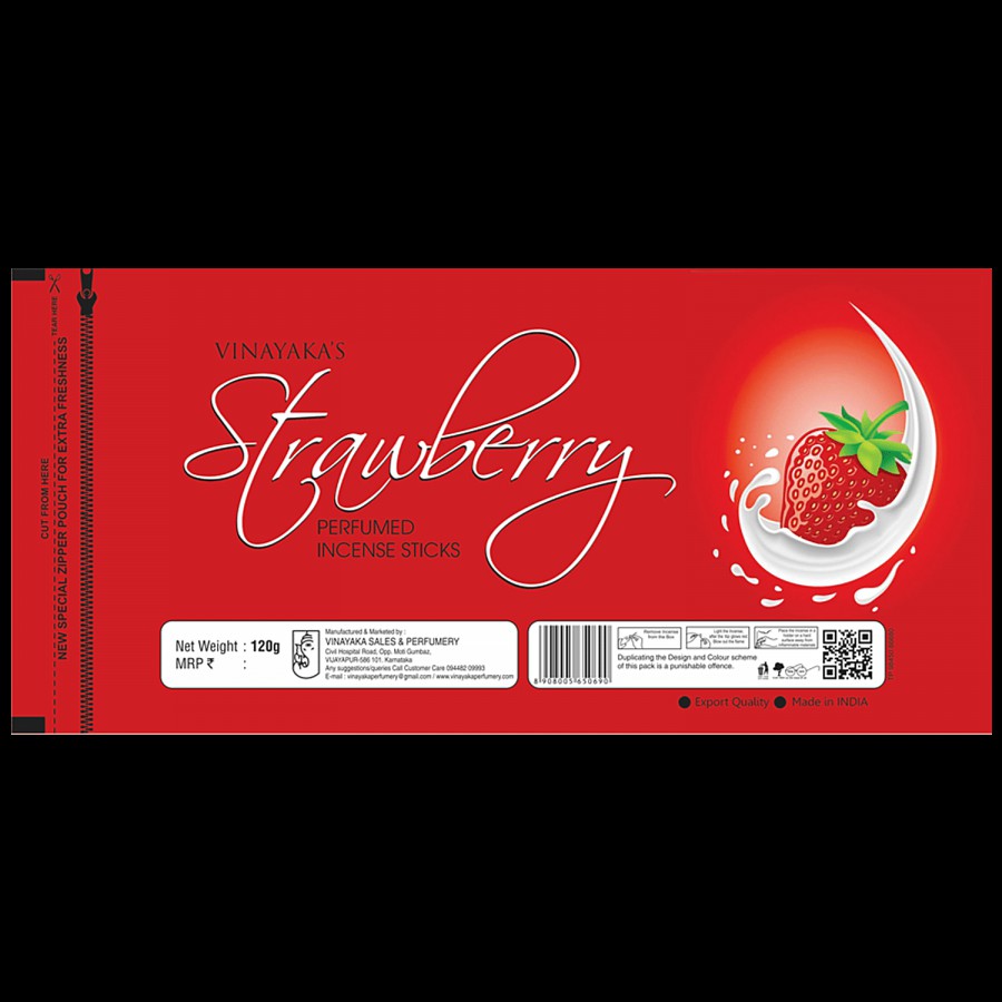 Vinayaka's Strawberry Perfumed Incense Sticks Agarbatti - Authentic Fragrance