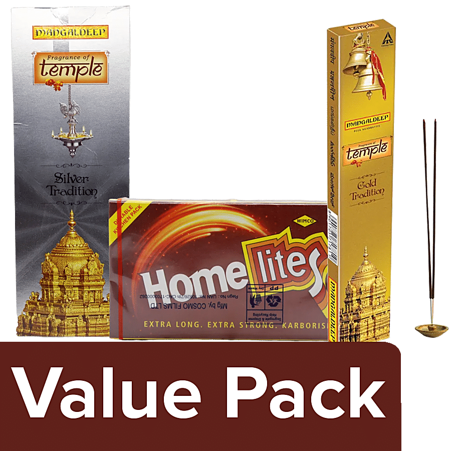 bb Combo mangaldeep Yagna Gold 40pcs+Diya Silver Tradition 50pcs + Home Lite Matchbox