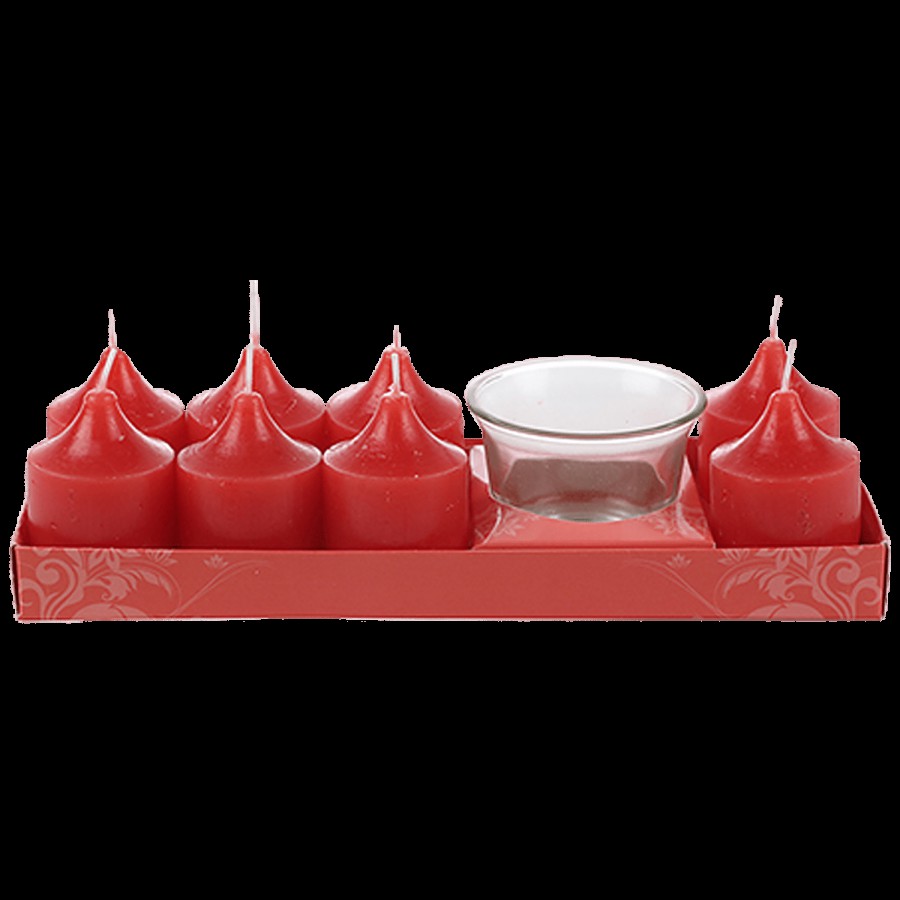 DP Decorative Wax Scented Candles & Holder - Red